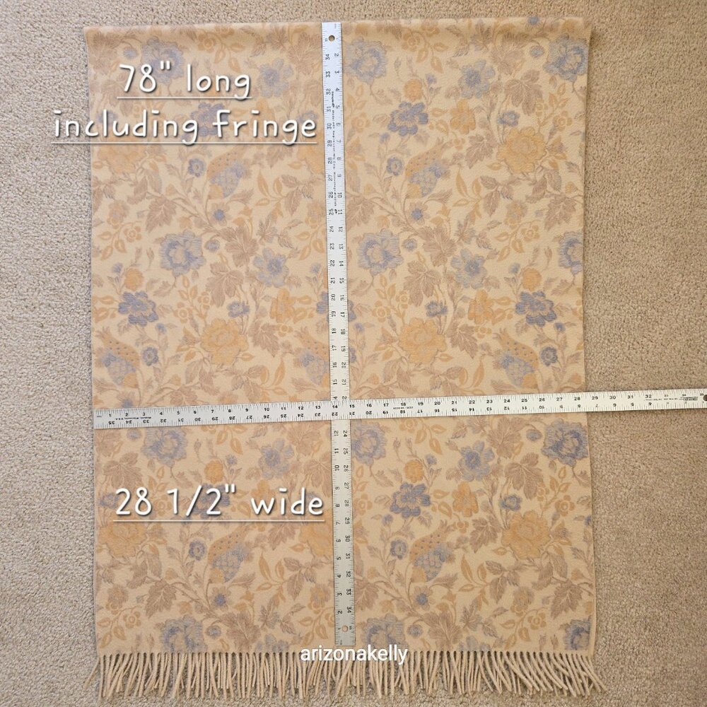 Loro Piana Cashmere Fringed Scarf Reversible Floral to Creme - Picture 10 of 17